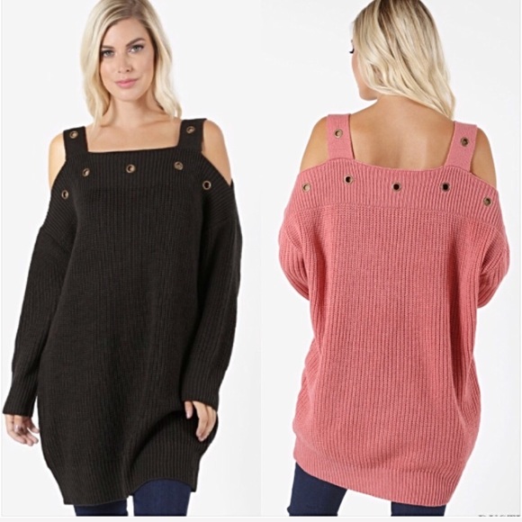 Sweaters - Cold Shoulder Knit Slouchy Sweater XL 2X